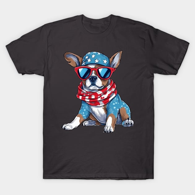 Patriotic Dog, 4th of July Design T-Shirt by PaperMoonGifts